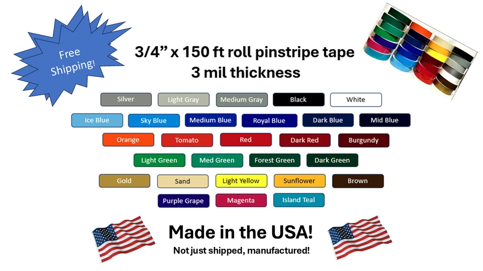 Rollo de 3/4" x 150 ft 3 mil vinilo a rayas cinta adhesiva calcomanía coche Foto 1 de 3