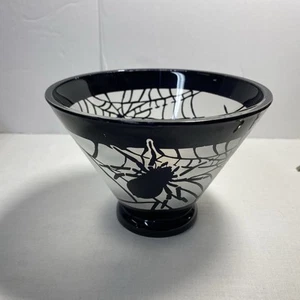 Vidrio esmerilado vintage con plato de caramelo votivo negro diseño de tela de araña - Imagen 1 de 13