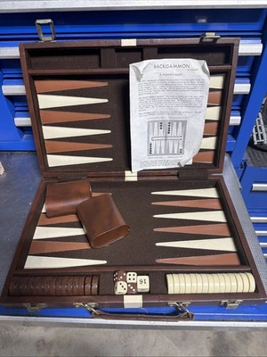 Suitcase Briefcase Backgammon Brown&White Game Set Folding Travel MISSING PARTS - Image 1 of 4