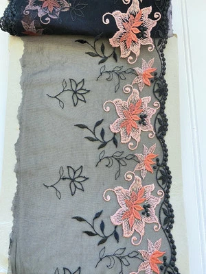 2 Yards Multicolor Embroidered Tulle Lace Trim for Sewing/Crafts/Blouses/8" Wide - Image 1 of 4