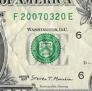 MAR 20 2007 Birthday Fancy Serial Number Date Note One Dollar Bill 03 20 2007 - Picture 1 of 11