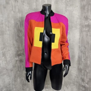 Vintage 90s Charles Glueck by Morgan Miller Funky Colorblock Zip Front Blazer - Picture 1 of 9