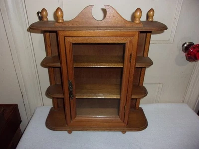 Vintage Curio Display Cabinet Wood Shelves Glass Door Wall Hanging Or Standing - Image 1 of 4