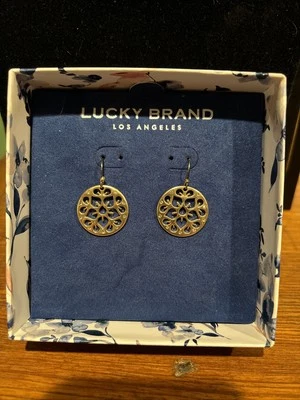 NEW In Gift Box Lucky Brand Drop Earrings Gold With Cutouts - Imagem 1 de 4