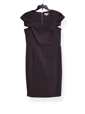 CALVIN KLEIN Black White Polka Dot Short Sleeve Pencil Dress, Women 14 - Image 1 of 4