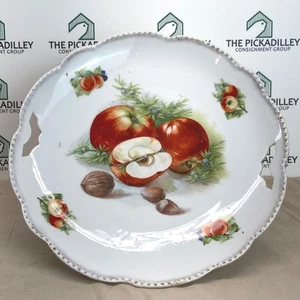 Plato decorativo vintage de frutas de Alemania borde festoneado manzanas rojas nueces - Imagen 1 de 6
