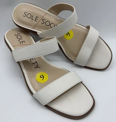 Sandalias Sole Society Lunespa Blanco Tacón Yute Doble Correa Cuero Vegano Talla 9M Foto 1 de 4