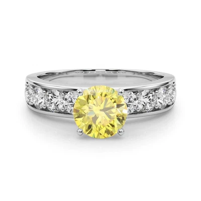 Round Cut Diamond Fancy Intense Yellow Ring 1.80 Ct IGI Lab Grown 950 Platinum - Image 1 of 4