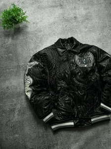Vintage Raw Blue Leather Dragon Crown NU Realms Jacket Rap Japan Streetwear - Bild 1 von 11