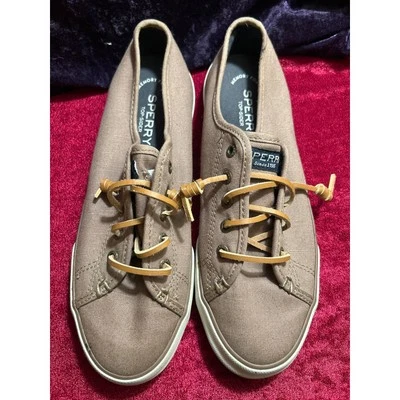 Sperry Top-Sider Sneaker Shoes Taupe Sz 8, Leather Lace Slip on Memory Foam  - Image 1 of 4