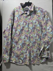 Cremieux Premium Denim Long Sleeve Shirt Mens XXL Green Paisley All Over Print - Picture 1 of 17