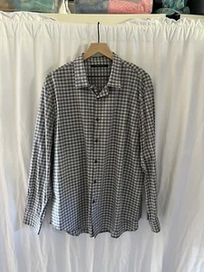 Perry Ellis Mens 2XL Gray Blk Blue Checkered Long Sleeve Button Up Dress Shirt - Picture 1 of 10