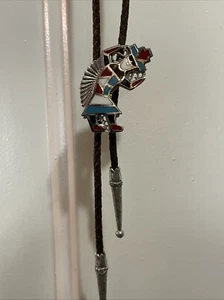 VTG Enamel Bolo Tie Kokopelli Rainbow Dancer Native American Style - Picture 1 of 7