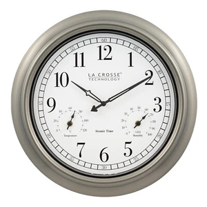 404-1946 La Crosse Technology 18" Indoor/Outdoor Atomic Classic Wall Clock - Picture 1 of 7