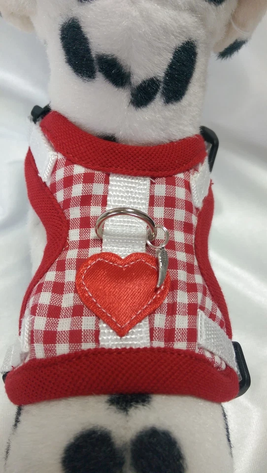 Hundegeschirr XS, Softgeschirr, Brustgeschirr, rot kariert Herz  Halsband,  - Bild 1 von 1