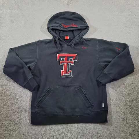 VTG Texas Tech Hoodie Mens Medium Black Nike Team Pullover Logo Swoosh Sweater Cover