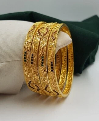 Brazalete Esmaltado Oro 22K Tradicional Calcuta Filigrana Deslizable Brazalete Brazalete Foto 1 de 4