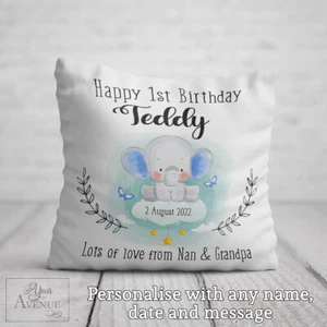 1st BIRTHDAY GIFT Boy Elephant Pillow First Birthday Cushion Son Grandson Nephew - Picture 1 of 3