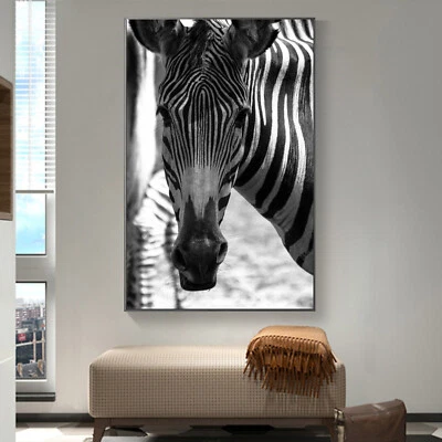 Póster arte seda lienzo cebra negro blanco animal pintura impresión pared decoración S789 Foto 1 de 4