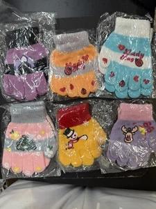 Lot of 6 Children Snowflake Warm Winter Full Gloves Knit Magic Girl Kids - Picture 1 of 7