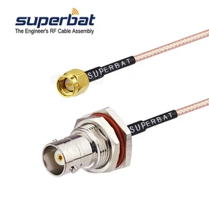 RF BNC Female Jack Bulkhad to SMA Male Plug Jumper Cable RG316 15cm - Picture 1 of 3