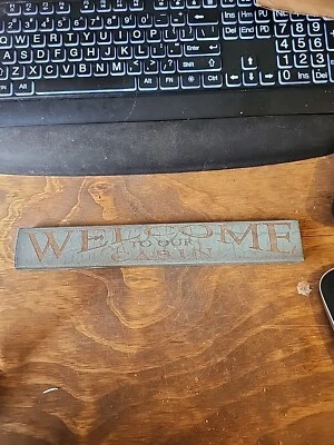 Welcome to Our Cabin Wood Sign Blue Brown Distressed Rustic Lodge Decor - Image 1 of 4