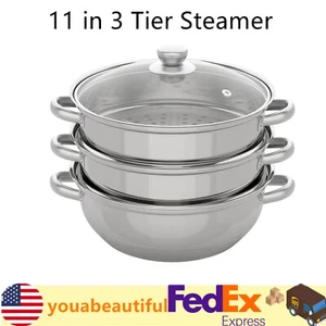 3 Tier Food Steamer Stainless Steel Vegetable Cooker Kitchen Steaming Rice Pot - Picture 1 of 17