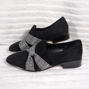 Antonio Melani Leather Plaid Loafers Sz 8.5 Women's Shoes Bow Houndstooth Black - Picture 1 of 8