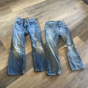 Lot Of 2 77 American Eagle Unisex Kids Jeans Sz 6 Slim Distressed Adjust Waist - Picture 1 of 14