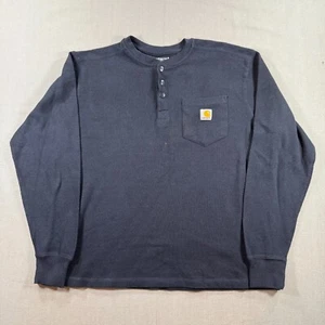 Carhartt Thermal Snap Henley Shirt Mens Large Black Waffle Knit Relaxed Fit - Picture 1 of 8