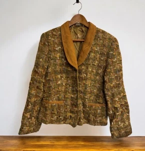Vintage 90s Y2K Nygard Womens Size 8 Camel Tan Velvet Collar Blazer Jacket - Picture 1 of 11