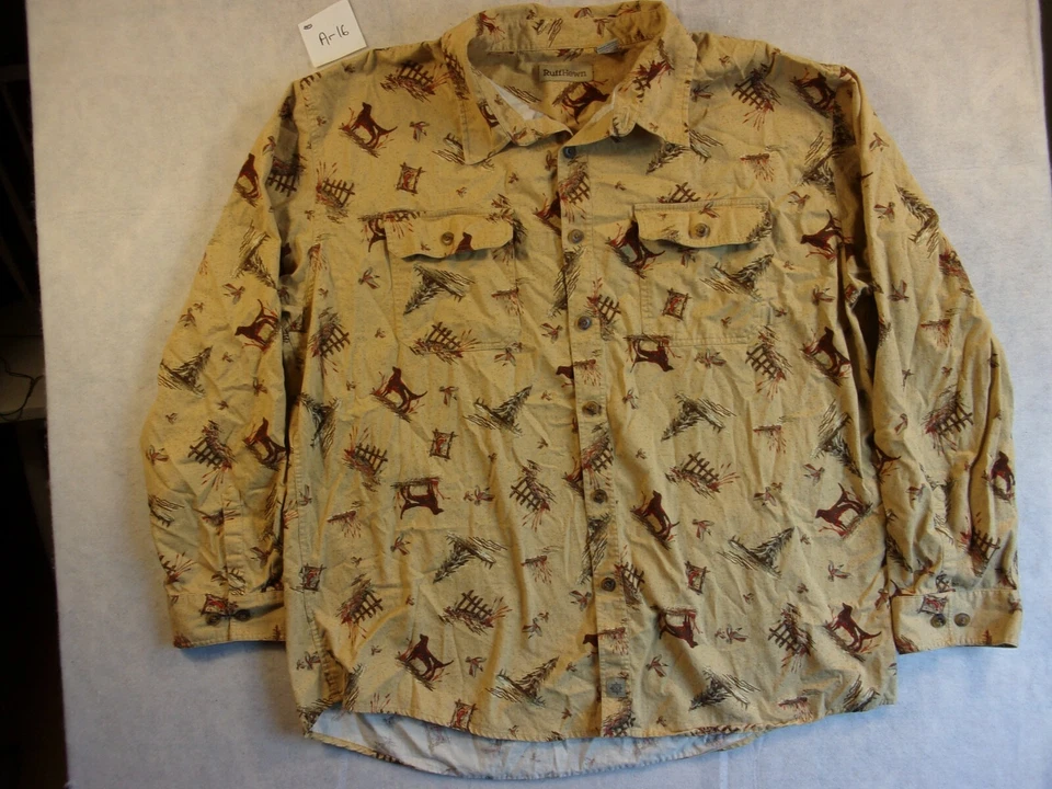 Camisa tallada con volantes puntero perros pájaros algodón talla XXL camisa de caza Foto 1 de 4