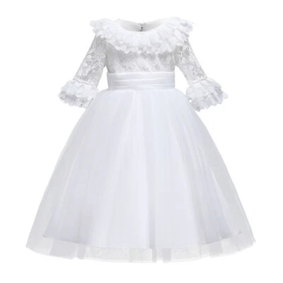 Pageant Flower Girls Lace Tulle Dress Kids Princess Wedding Bridesmaid Prom Gown - Image 1 of 4