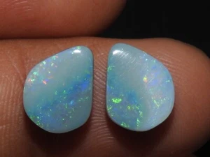 Australian Opal Doublet Smooth Multi Fire Cabochon Matched Pair/10X8X4MM/MS - Picture 1 of 6