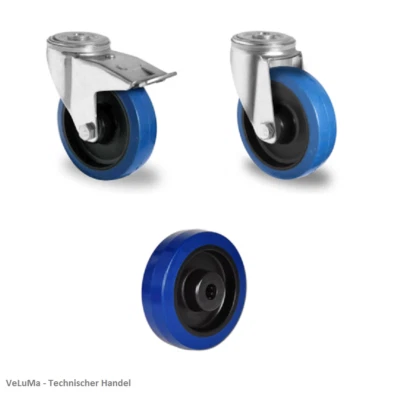 VELUMA Blue wheels Schwerlastrollen Vollgummi Rad Transportrollen 80 100 125 160 200mm