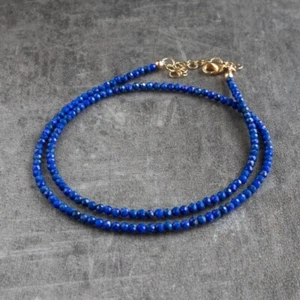 Beautiful Lapis Lazuli Faceted Round 2-3MM Gemstone Beaded 18" Handmade Necklace - Picture 1 of 14
