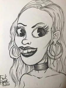 Frank Forte Sexy Goth Girl Monster Horror Original Art Copic Marker Drawing - Picture 1 of 3
