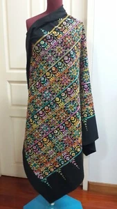 Handmade Multi Color Finished Cross Stitch Small Flower Pattern On Black Fabric - Picture 1 of 12