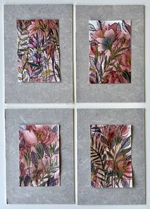 4 Mounted Original Watercolor & Ink Pamela Wilhelm Abstract Floral Paintings - Picture 1 of 6