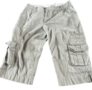 Columbia Women 10 Gray khaki Long Cargo Shorts 16" Inseam Outdoor Hiking Capris - Picture 1 of 11