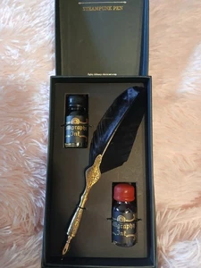 Lo Scarabeo Steampunk Pen Calligraphy Set Metal Engraved Quill Two Bottles Ink - Afbeelding 1 van 10
