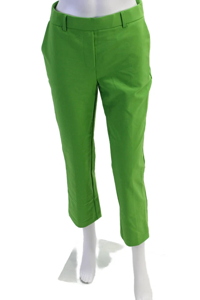 Pantalones Nicole Miller Bolsillos Frente Plano Piernas Rectas Verde Brillante Talla XS Foto 1 de 4