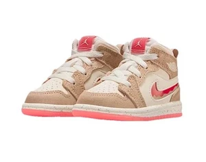 Nike Air Jordan 1 Mid SE Size Toddler Kids Sneakers Red Pale Ivory Suede Size 7C - Picture 1 of 7