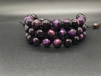 Pulsera Shamballa Triple Cuentas Ojo de Tigre Púrpura  Foto 1 de 3