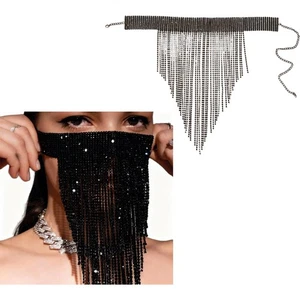 1Pc Sparkly Rhinestone Tassel Veil Masks Women Headwear Face Chains Mask Party - Picture 1 of 23