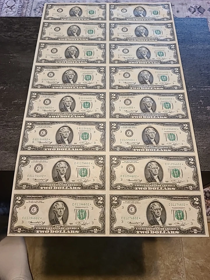 1976 C* $2  FRN Uncut Sheet Of 16 Notes - Image 1 of 4