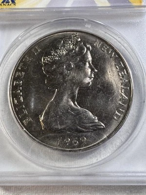 1969 New Zealand 1 Dollar Graded MS 67 by ANACS Low Mintage - Image 1 of 4