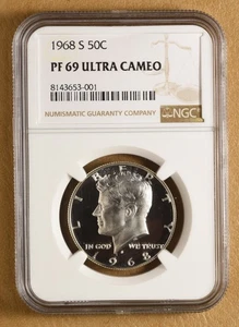 1968 S Proof Kennedy Silver Half Dollar NGC PF 69 Ultra Cameo - Picture 1 of 2
