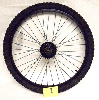 24" Rear Bicycle Wheel Black Rim Black Spokes 7-Speed 24x2.10 Kylin Tire PreOwn1 - Image 1 of 4