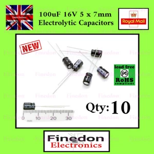 10 x Condensador Electrolítico 100uF 16V 5x7mm Vendedor del Reino Unido - Imagen 1 de 1